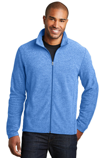 Front View of Light Royal He Port Authority Heather Microfleece Full-Zip Jacket. F235