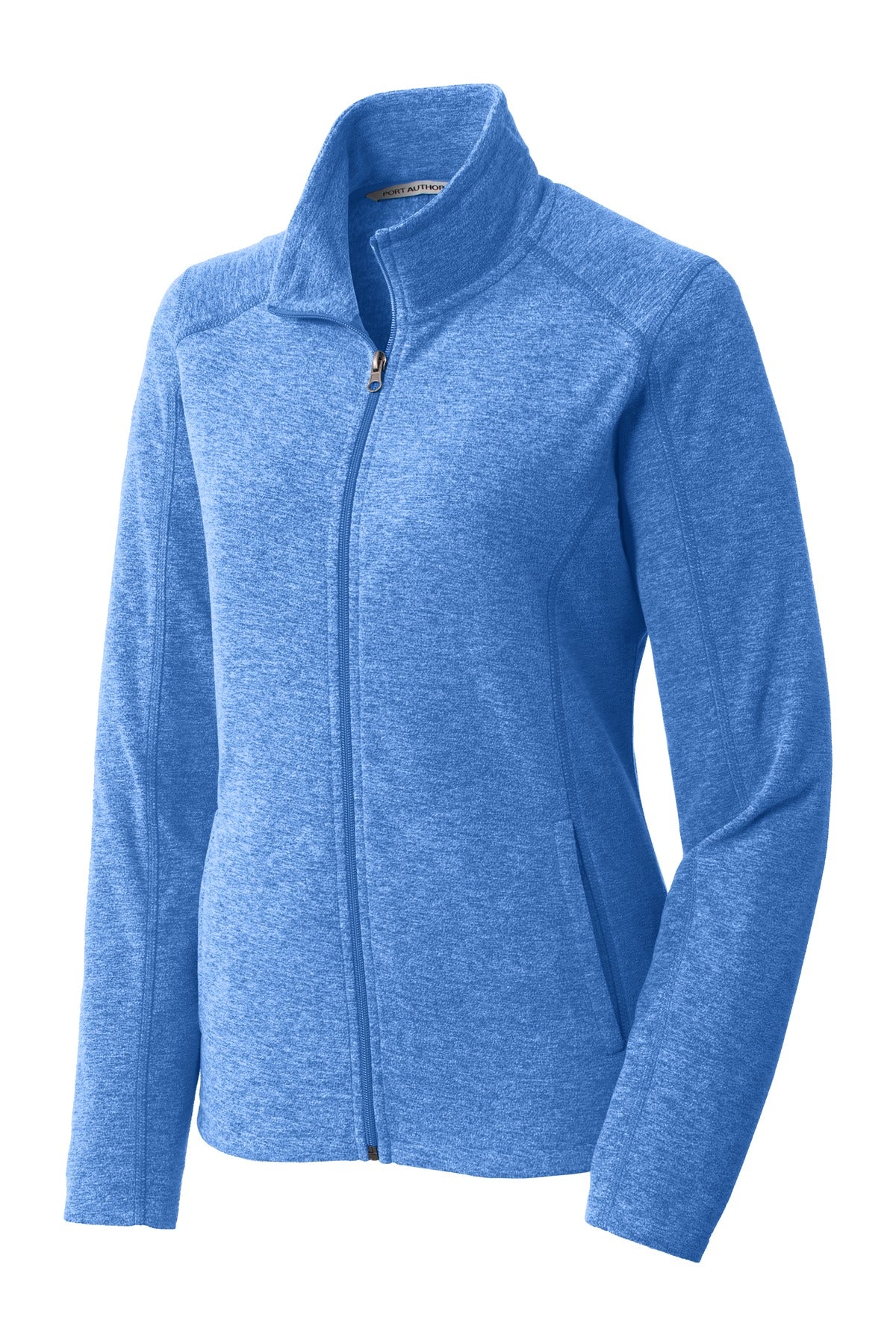 Front View of Light Royal He Port Authority Women's Heather Microfleece Full-Zip Jacket. L235