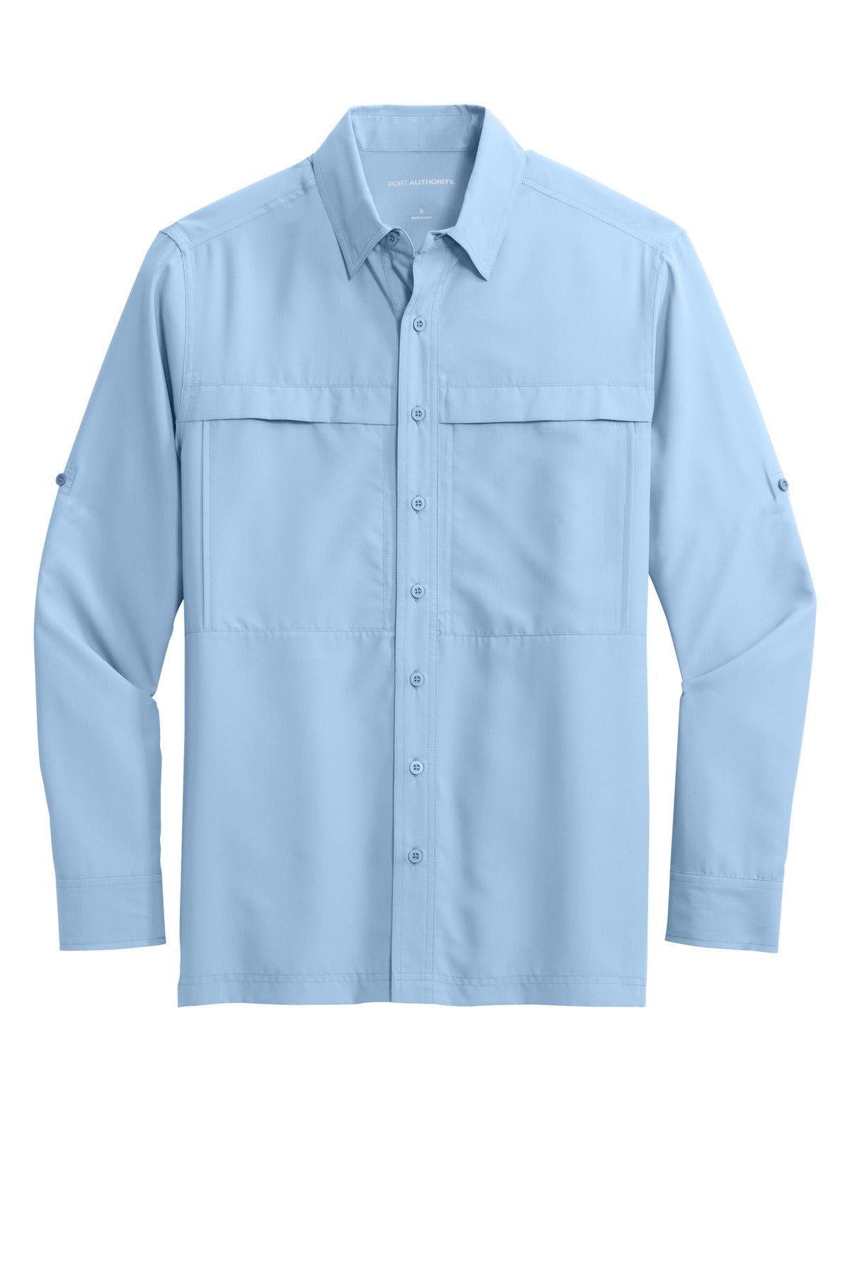 Front View of LightBlue Port Authority Long Sleeve UV Daybreak Shirt W960