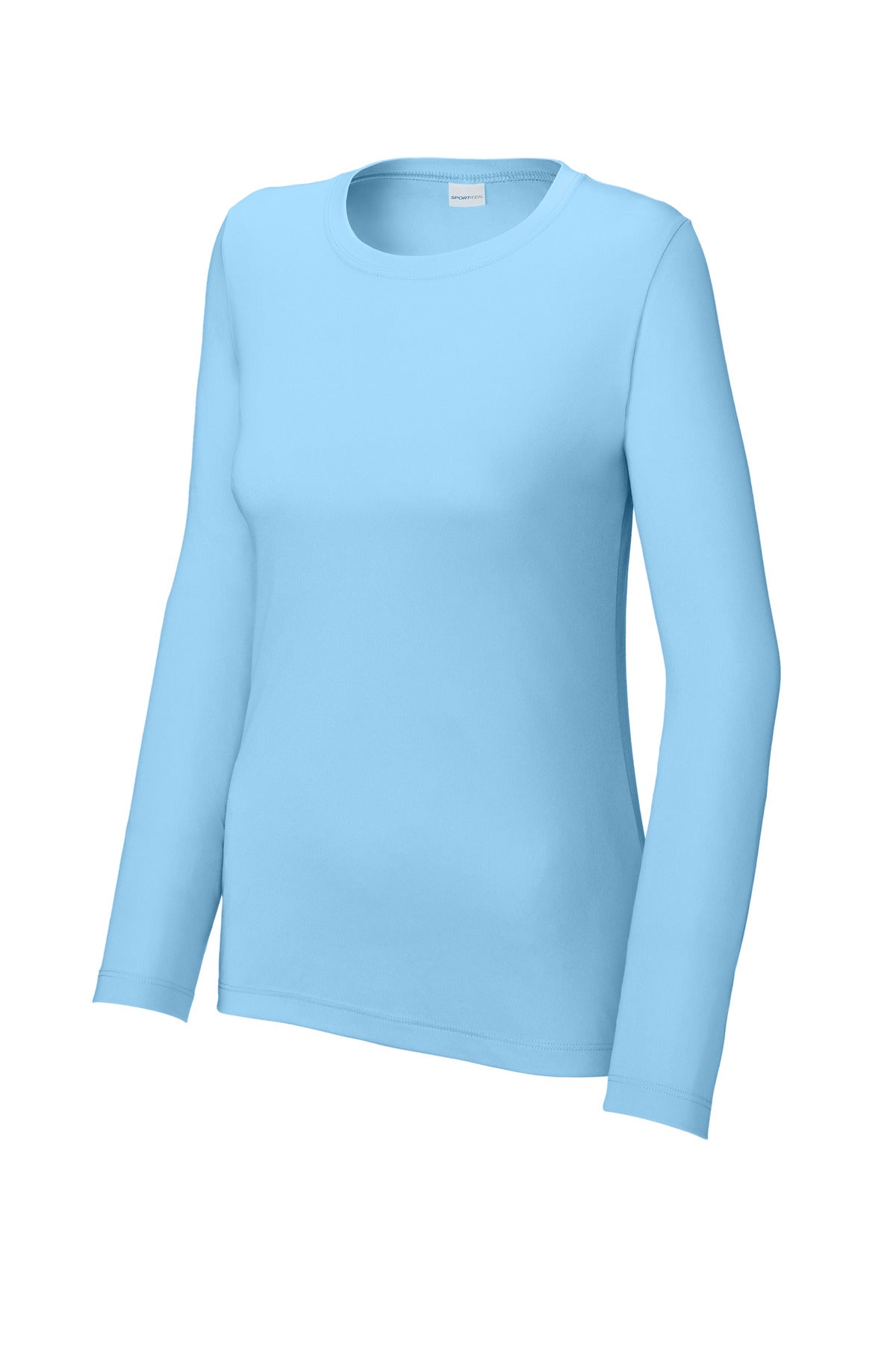 Front View of LightBlue Sport-Tek Women's Posi-UV Pro Long Sleeve LST420LS
