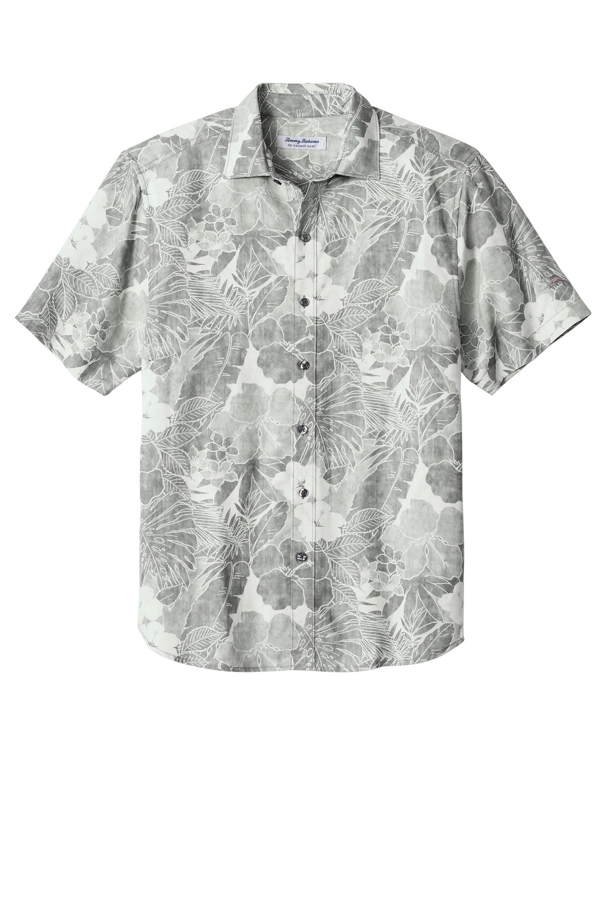 Front View of LightGrey Tommy Bahama Coconut Point Playa Flora Short Sleeve Shirt ST325929TB