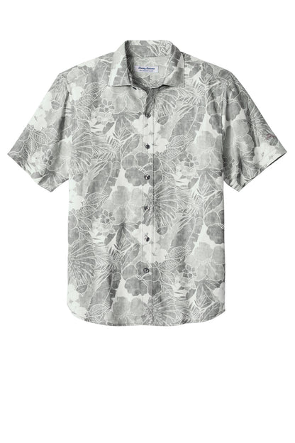 Front View of LightGrey Tommy Bahama Coconut Point Playa Flora Short Sleeve Shirt ST325929TB