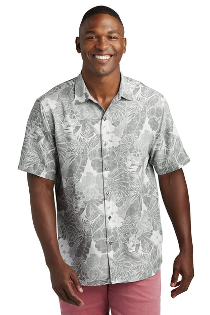 Front View of LightGrey Tommy Bahama Coconut Point Playa Flora Short Sleeve Shirt ST325929TB