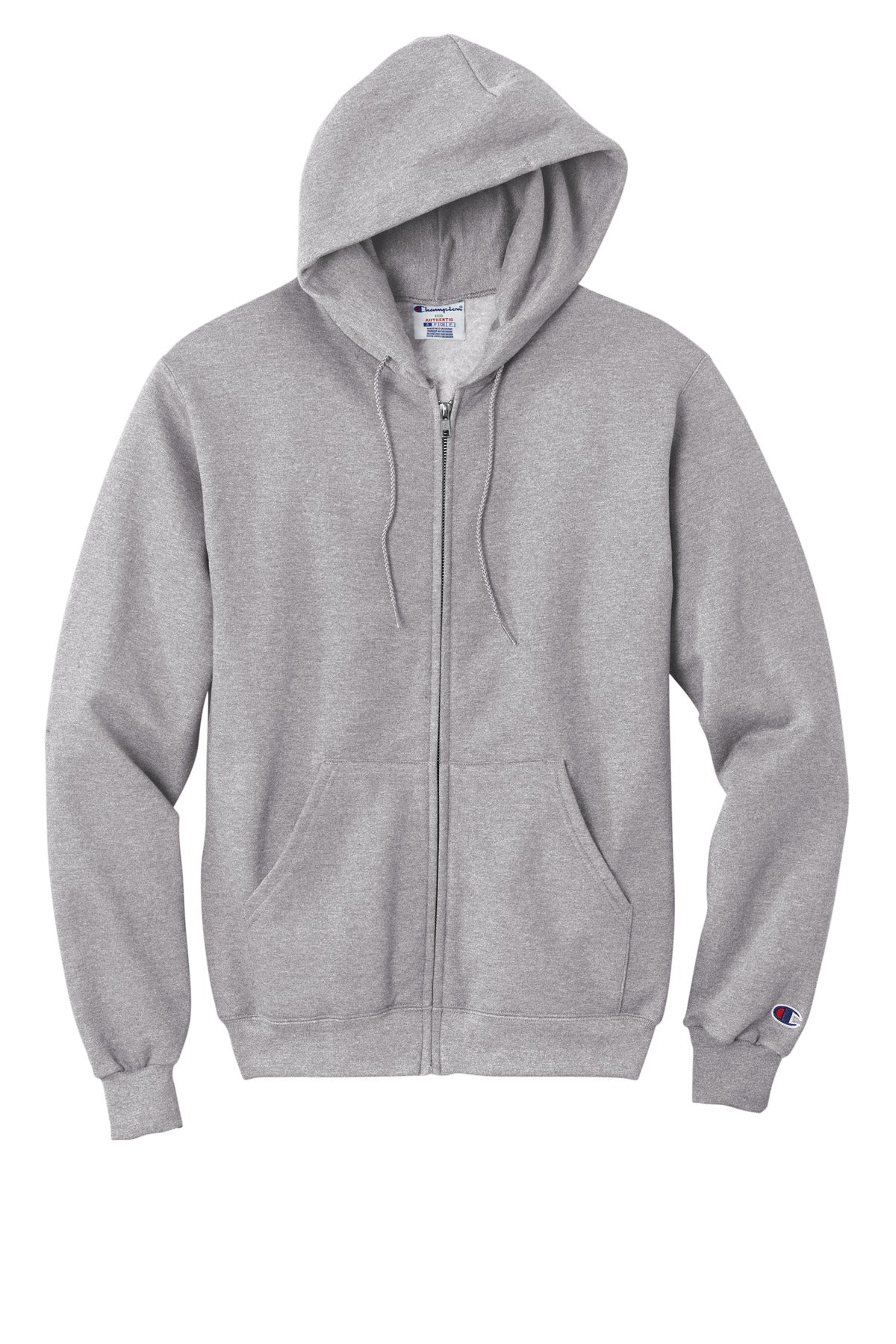 Front View of LightSteel Champion Powerblend Full-Zip Hoodie.S800