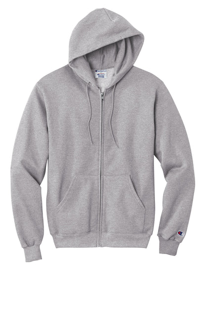 Front View of LightSteel Champion Powerblend Full-Zip Hoodie.S800