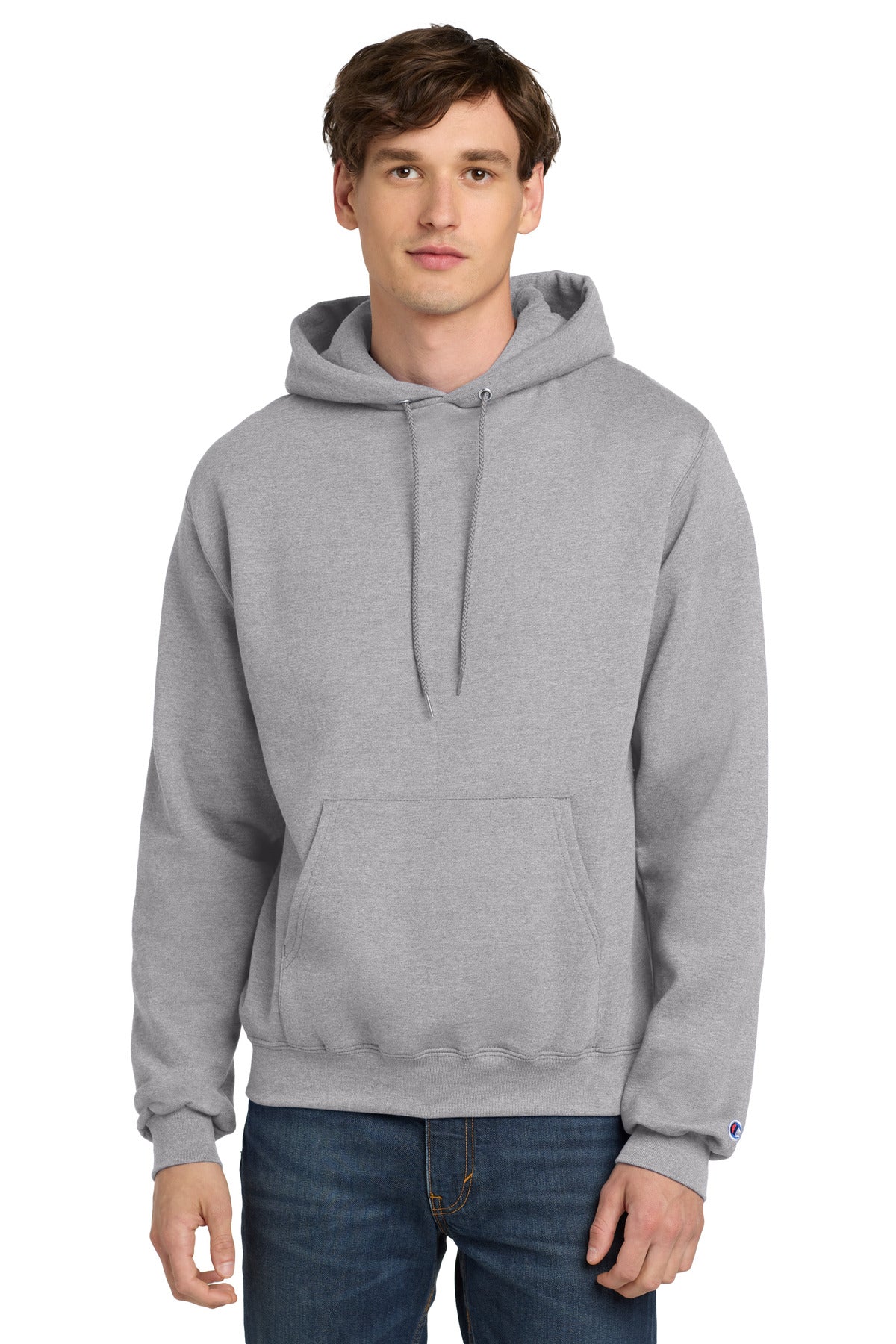 Front View of LightSteel Champion Powerblend Pullover Hoodie. S700