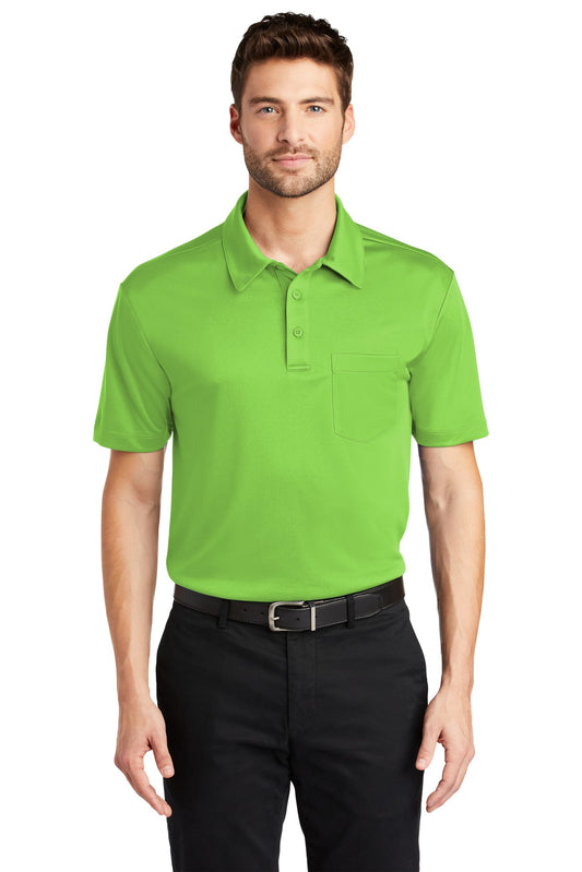 Front View of Lime Port Authority Silk Touch Performance Pocket Polo. K540P