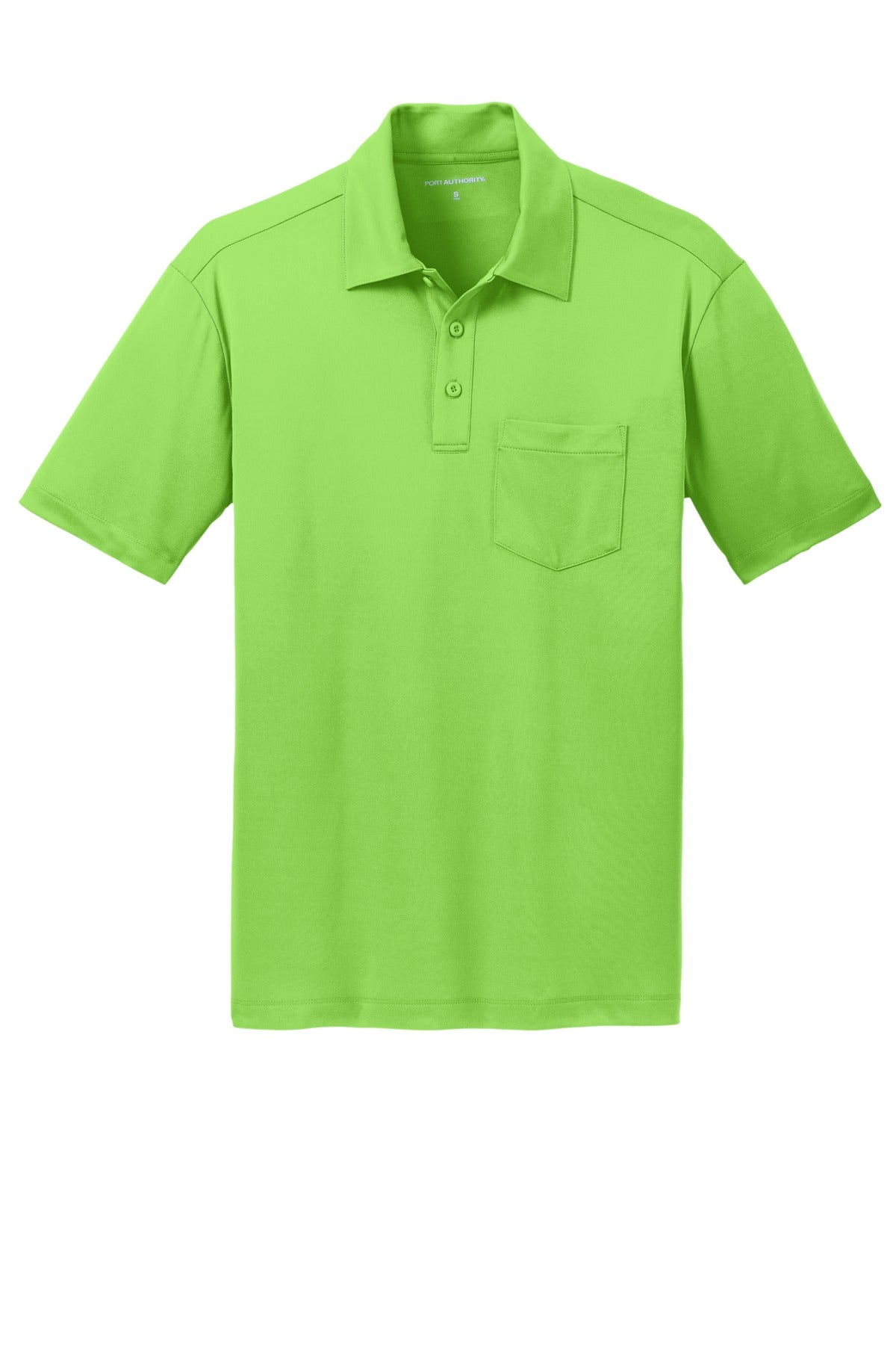 Front View of Lime Port Authority Silk Touch Performance Pocket Polo. K540P