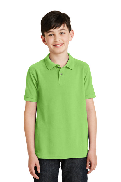 Front View of Lime Port Authority Youth Silk Touch Polo. Y500