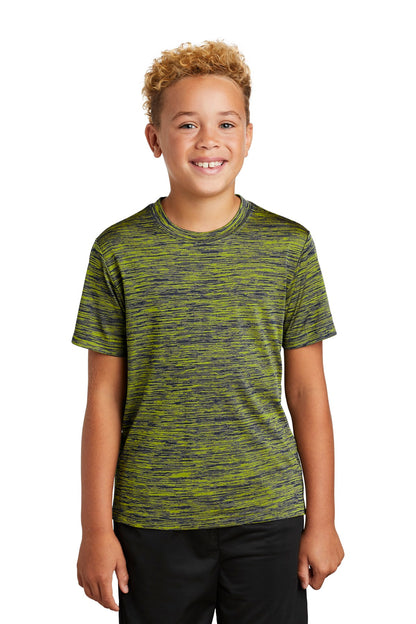 Front View of Lime Sh-T Ny E Sport-Tek Youth PosiCharge Electric Heather Tee. YST390
