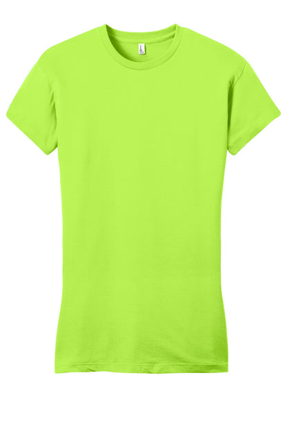 Front View of Lime Shock District Women's Fitted Very Important Tee . DT6001