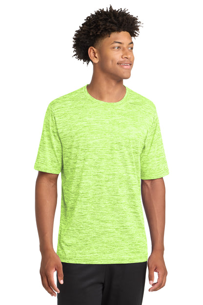 Front View of Lime Shock Ele Sport-Tek PosiCharge Electric Heather Tee. ST390