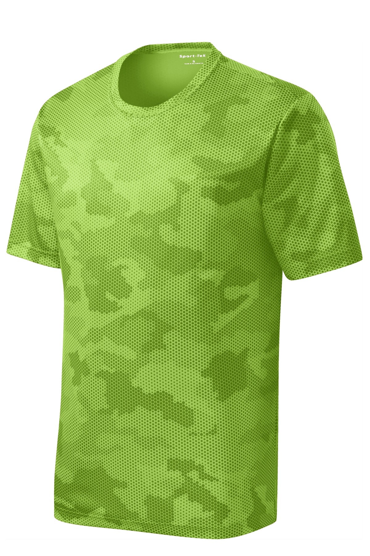 Front View of Lime Shock Sport-Tek Youth CamoHex Tee. YST370