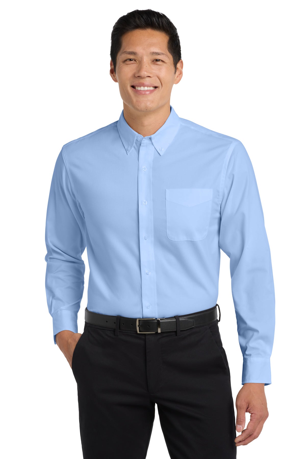 Front View of Lt Blue/Lt Stn Port Authority Extended Size Long Sleeve Easy Care Shirt S608ES