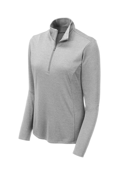 Front View of Lt Grey Hthr Sport-Tek Women's Endeavor 1/2-Zip Pullover. LST469