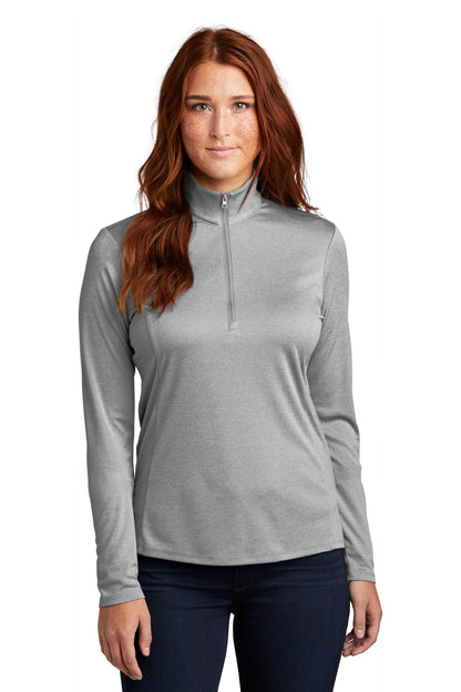 Front View of Lt Grey Hthr Sport-Tek Women's Endeavor 1/2-Zip Pullover. LST469
