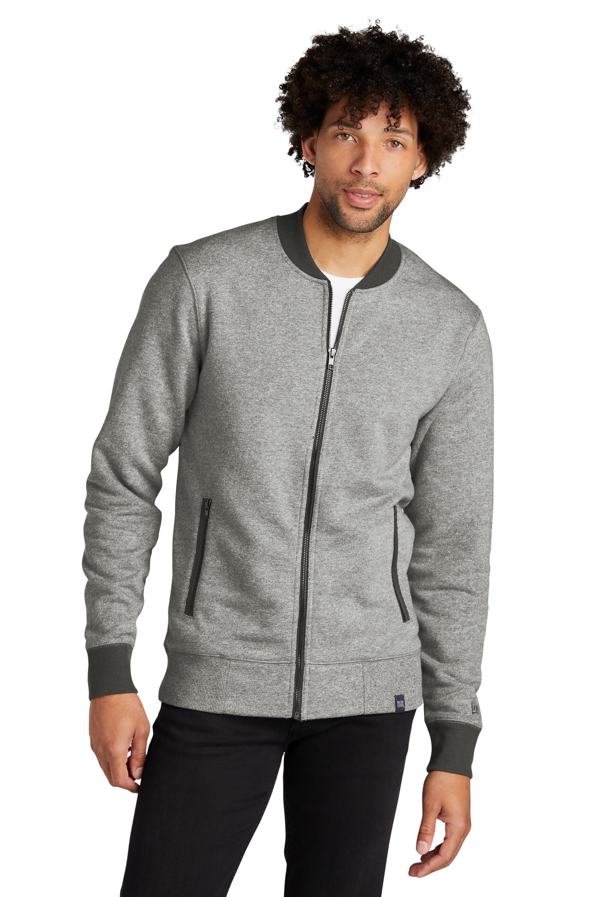 Front View of Lt Grph Tw/Gph New Era French Terry Baseball Full-Zip. NEA503