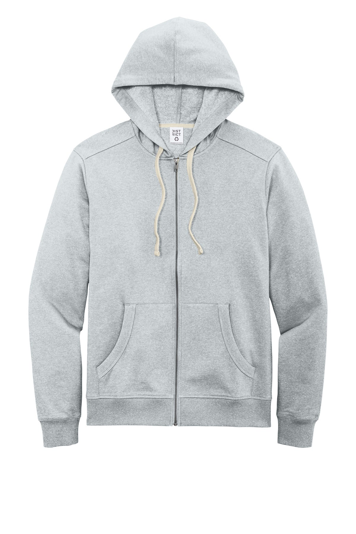 Front View of Lt Hthr Grey District Re-Fleece Full-Zip Hoodie DT8102