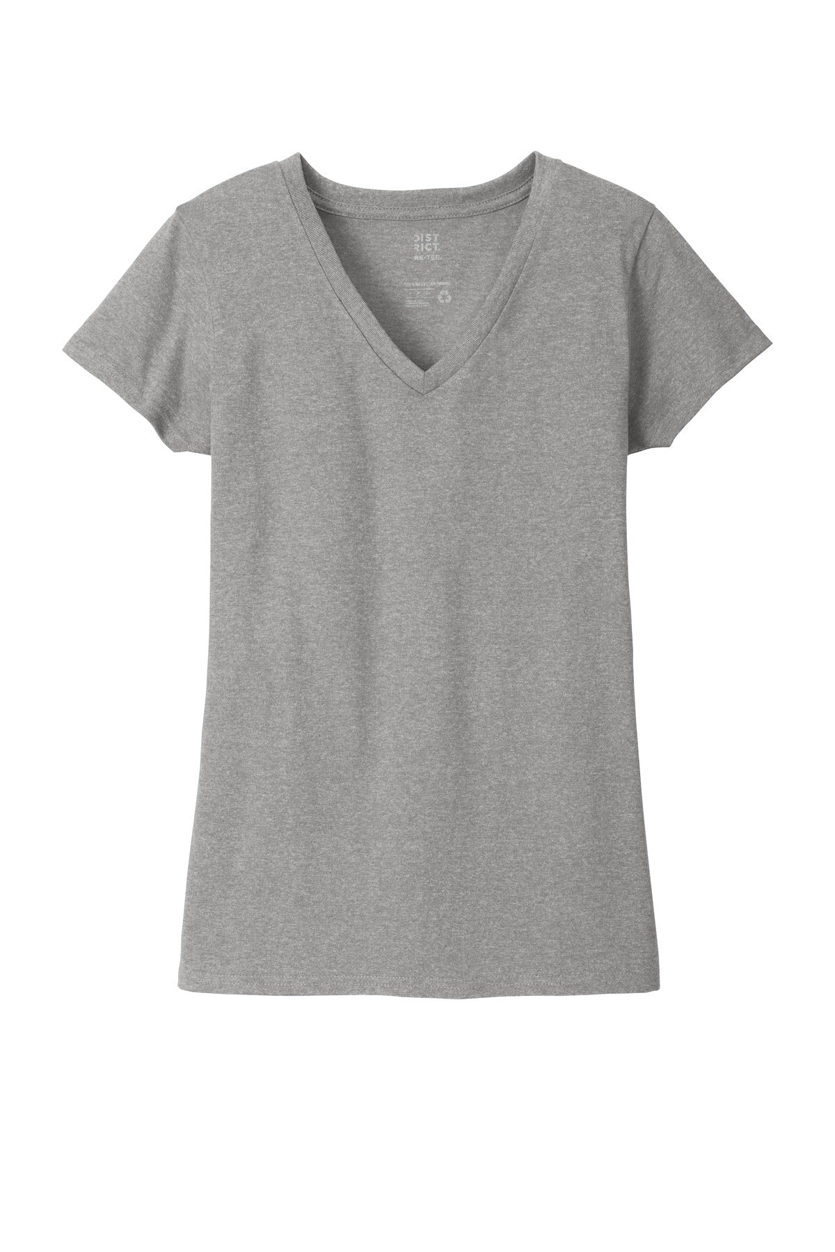 Front View of Lt Hthr Grey District Women's Re-Tee V-Neck DT8001