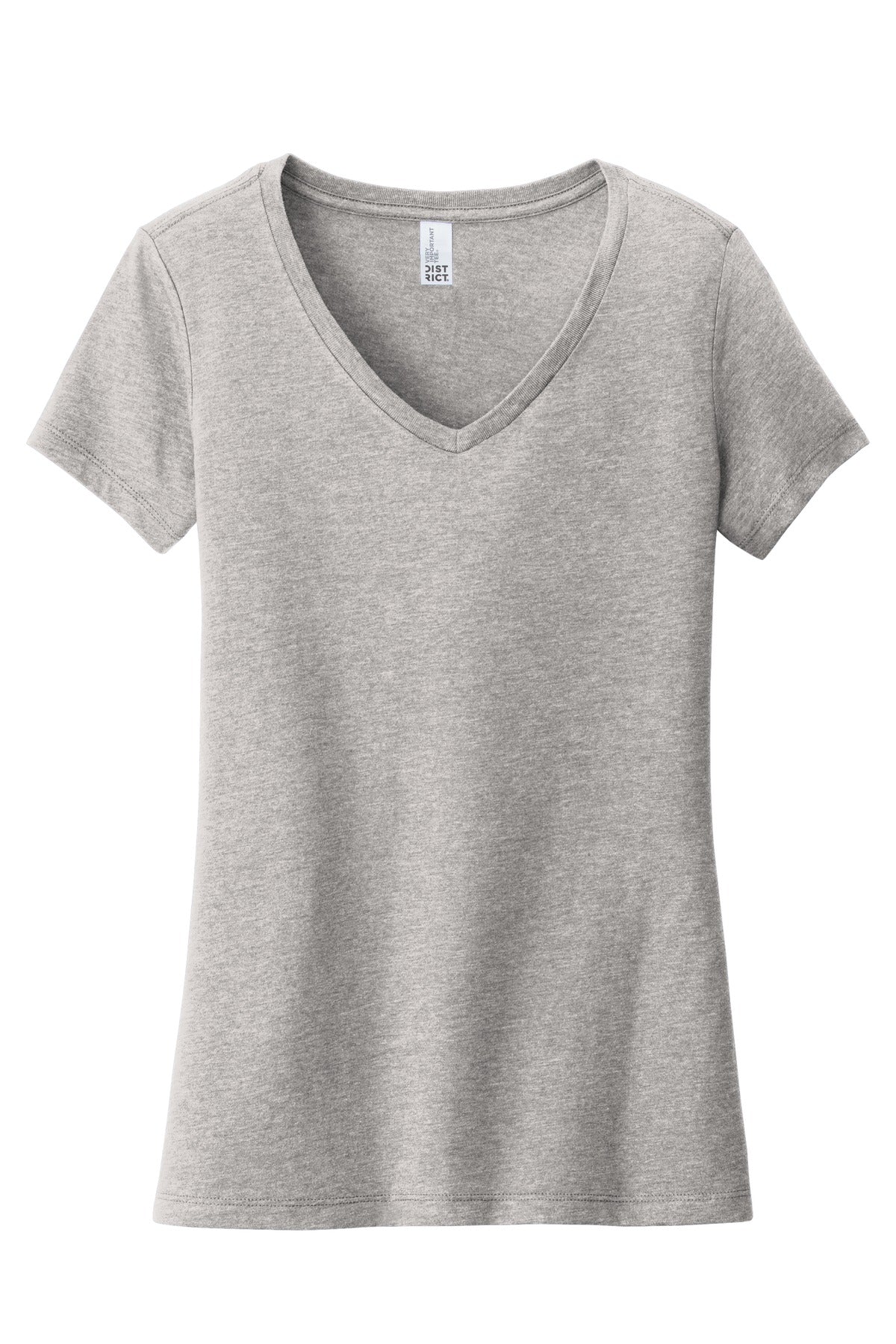 Front View of Lt Hthr Grey District Women's Very Important Tee V-Neck. DT6503