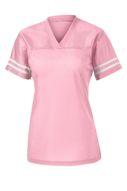 Front View of Lt Pink/White Sport-Tek Women's PosiCharge Replica Jersey. LST307