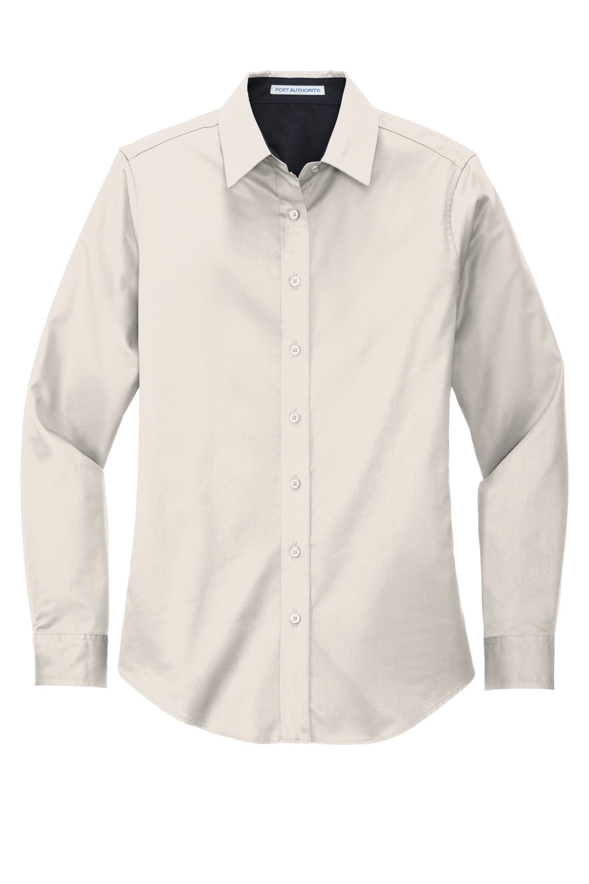 Front View of Lt Stone/Cl Ny Port Authority Women's Long Sleeve Easy Care Shirt. L608