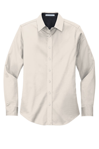 Front View of Lt Stone/Cl Ny Port Authority Women's Long Sleeve Easy Care Shirt. L608