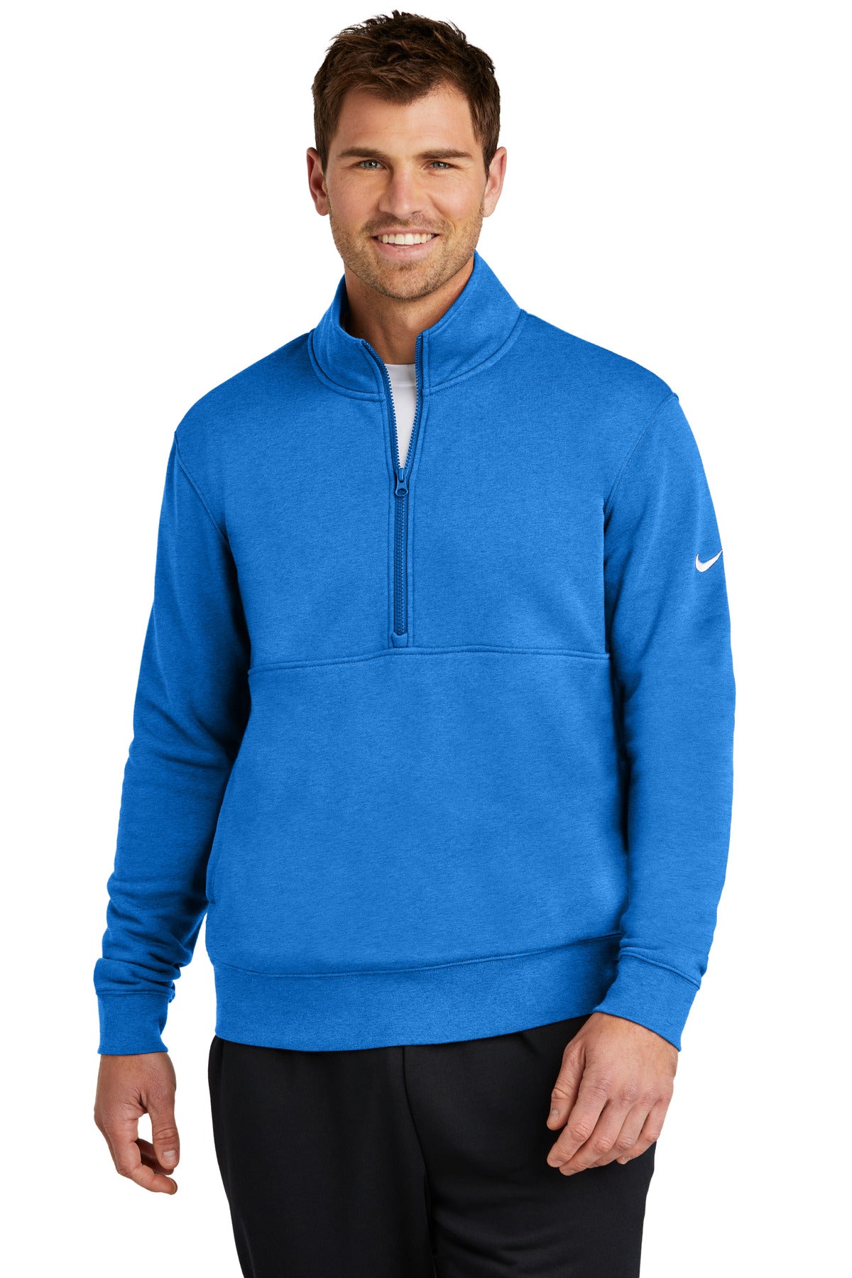 Front View of LtGameRyHt Nike Club Fleece Sleeve Swoosh 1/2-Zip NKDX6718