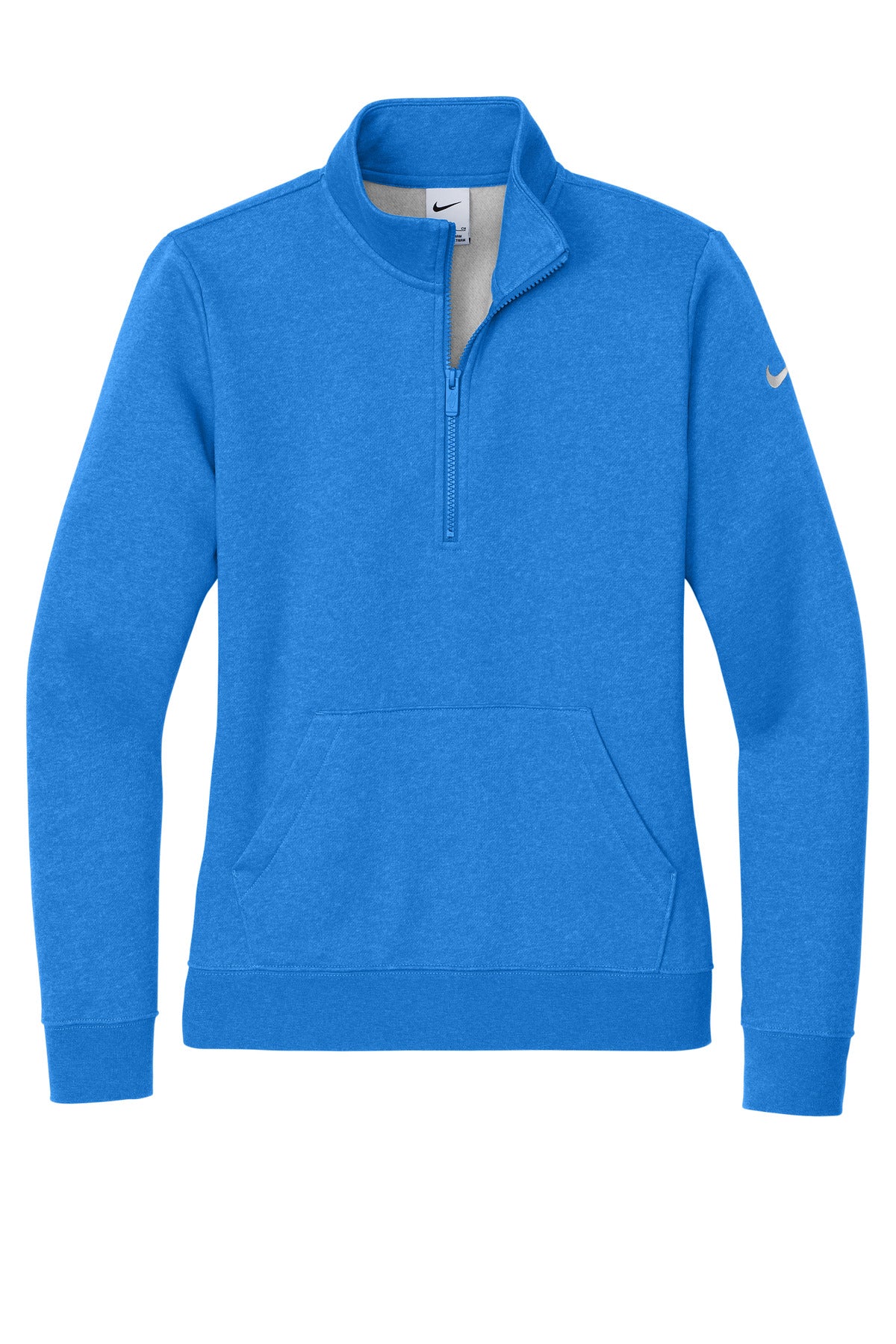 Front View of LtGameRyHt Nike Women's Club Fleece Sleeve Swoosh 1/2-Zip NKDX6720
