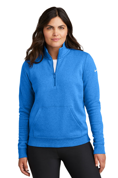 Front View of LtGameRyHt Nike Women's Club Fleece Sleeve Swoosh 1/2-Zip NKDX6720