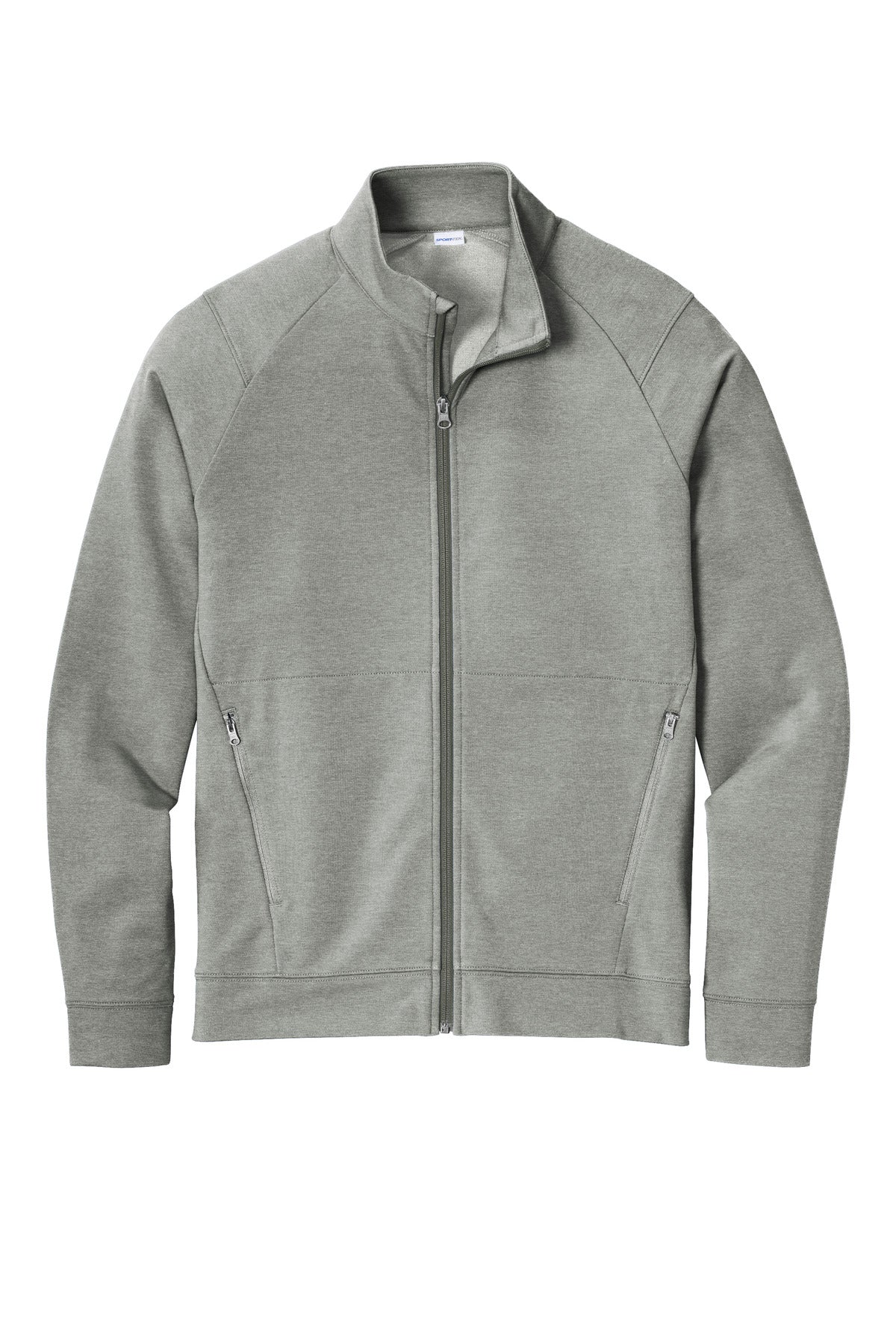 Front View of LtGreyHt Sport-Tek Sport-Wick Flex Fleece Full-Zip. ST560