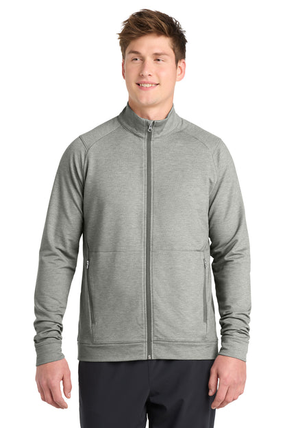 Front View of LtGreyHt Sport-Tek Sport-Wick Flex Fleece Full-Zip. ST560
