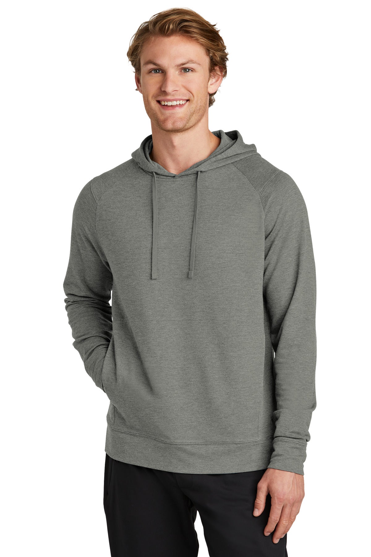 Front View of LtGreyHt Sport-Tek Sport-Wick Flex Fleece Pullover Hoodie ST562