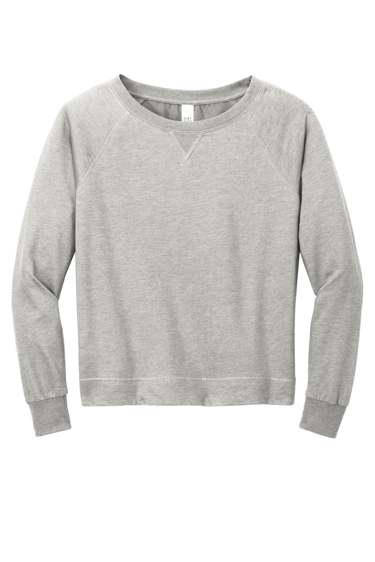 Front View of LtHtGry District Women's Featherweight French Terry Long Sleeve Crewneck DT672