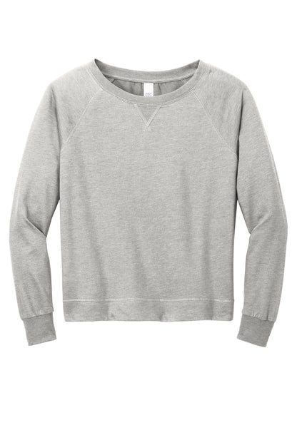 Front View of LtHtGry District Women's Featherweight French Terry Long Sleeve Crewneck DT672