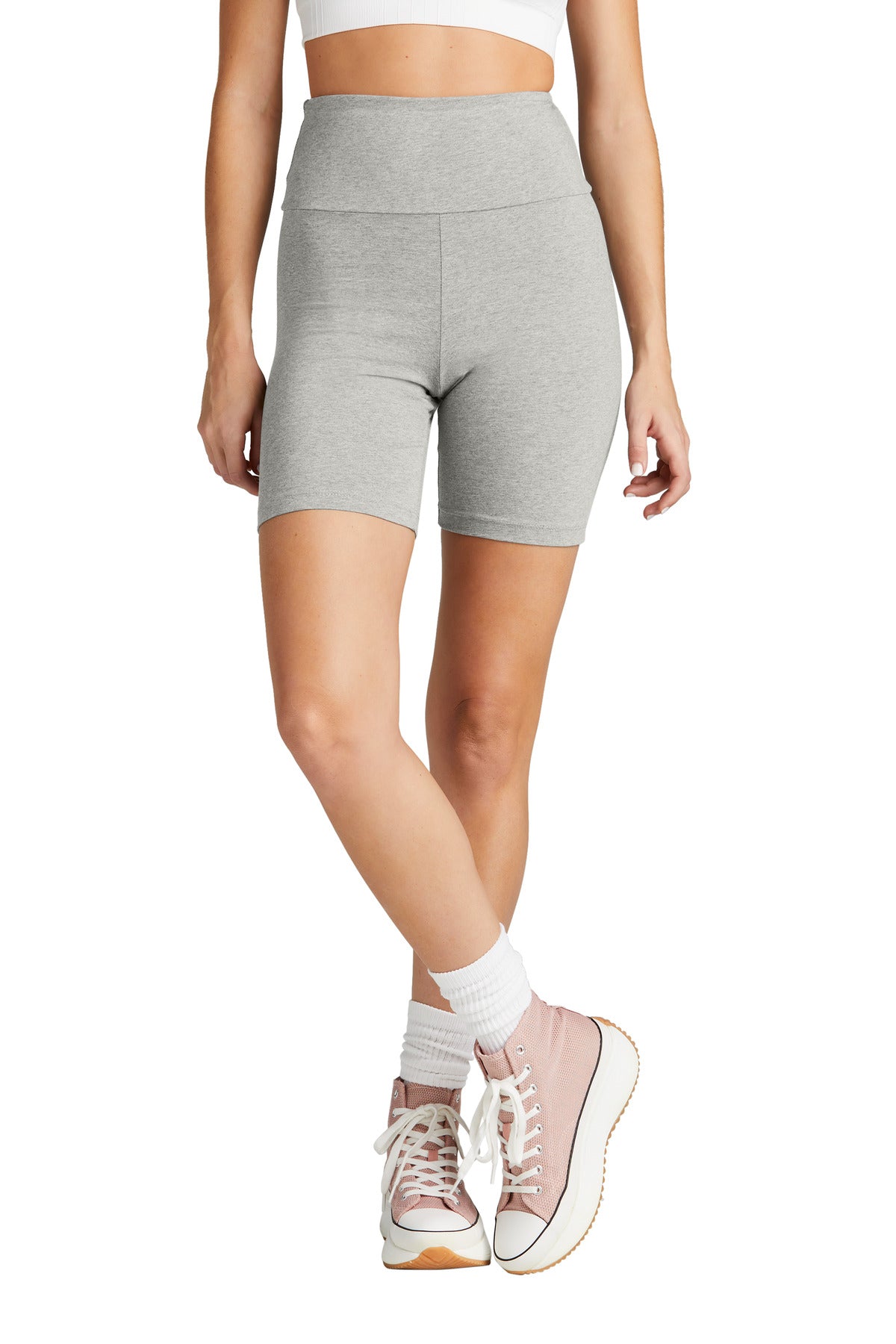 Front View of LtHtGry District Women's Flex High-Waist Bike Short DT7509
