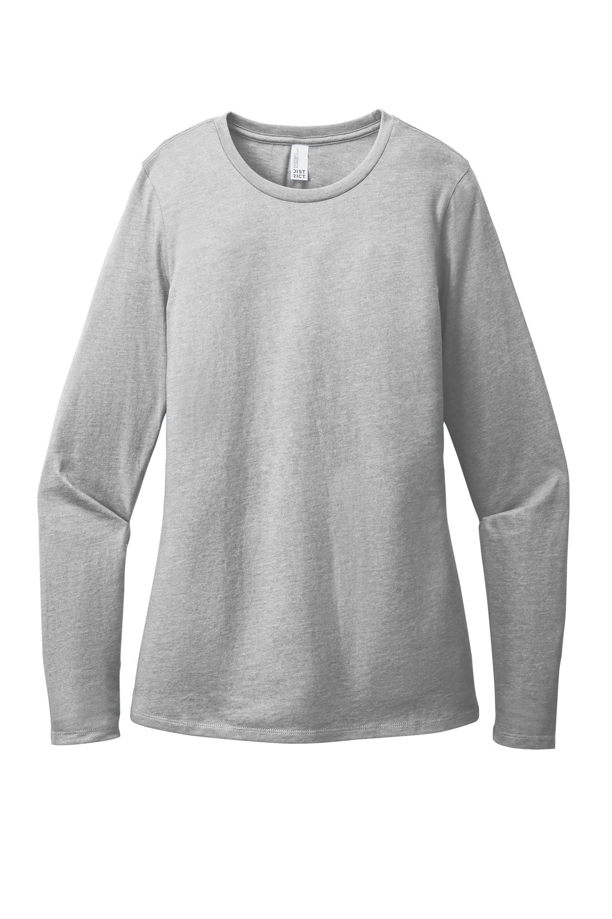 Front View of LtHtGry District Women's Perfect Blend CVC Long Sleeve Tee DT110