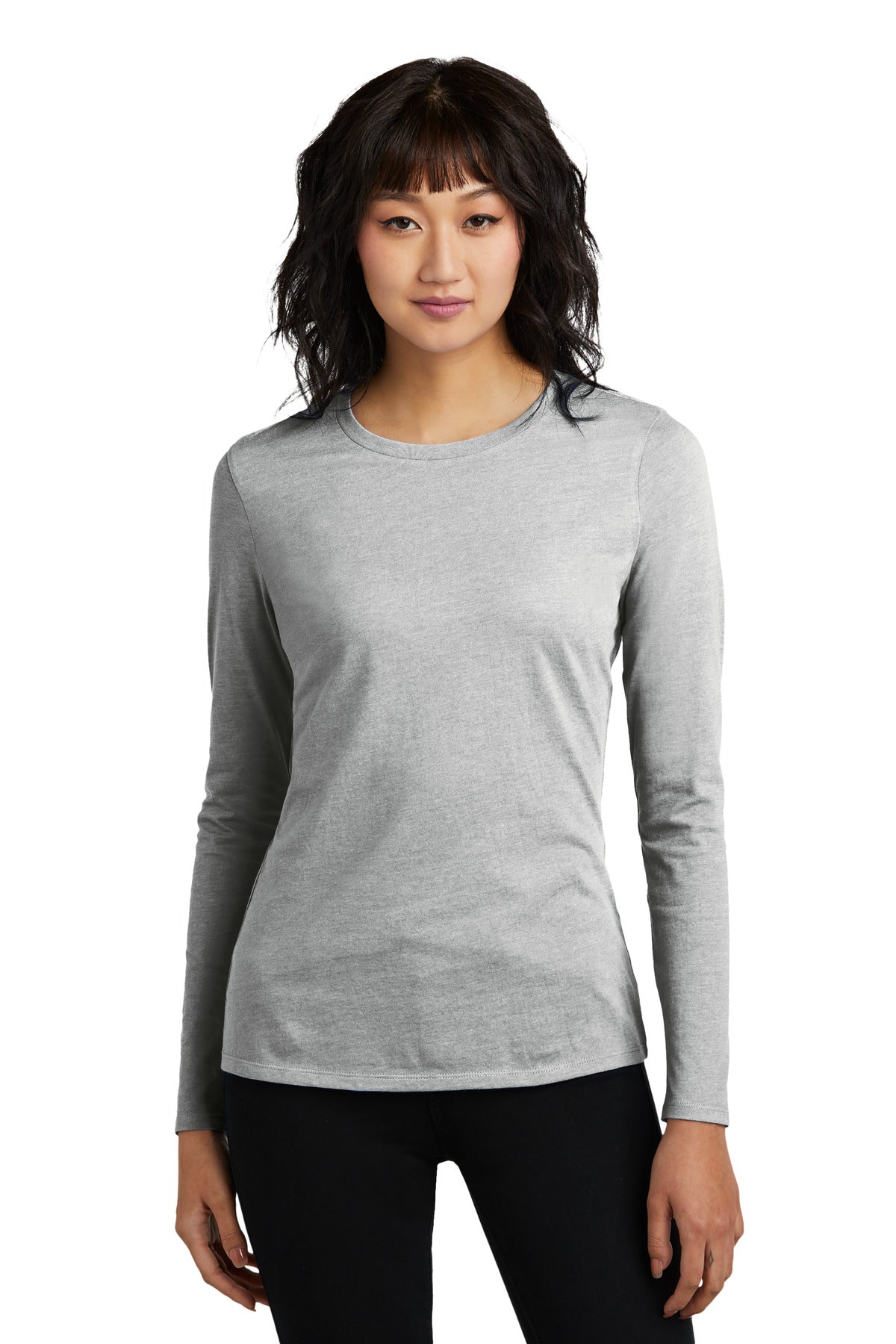 Front View of LtHtGry District Women's Perfect Blend CVC Long Sleeve Tee DT110