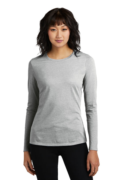 Front View of LtHtGry District Women's Perfect Blend CVC Long Sleeve Tee DT110