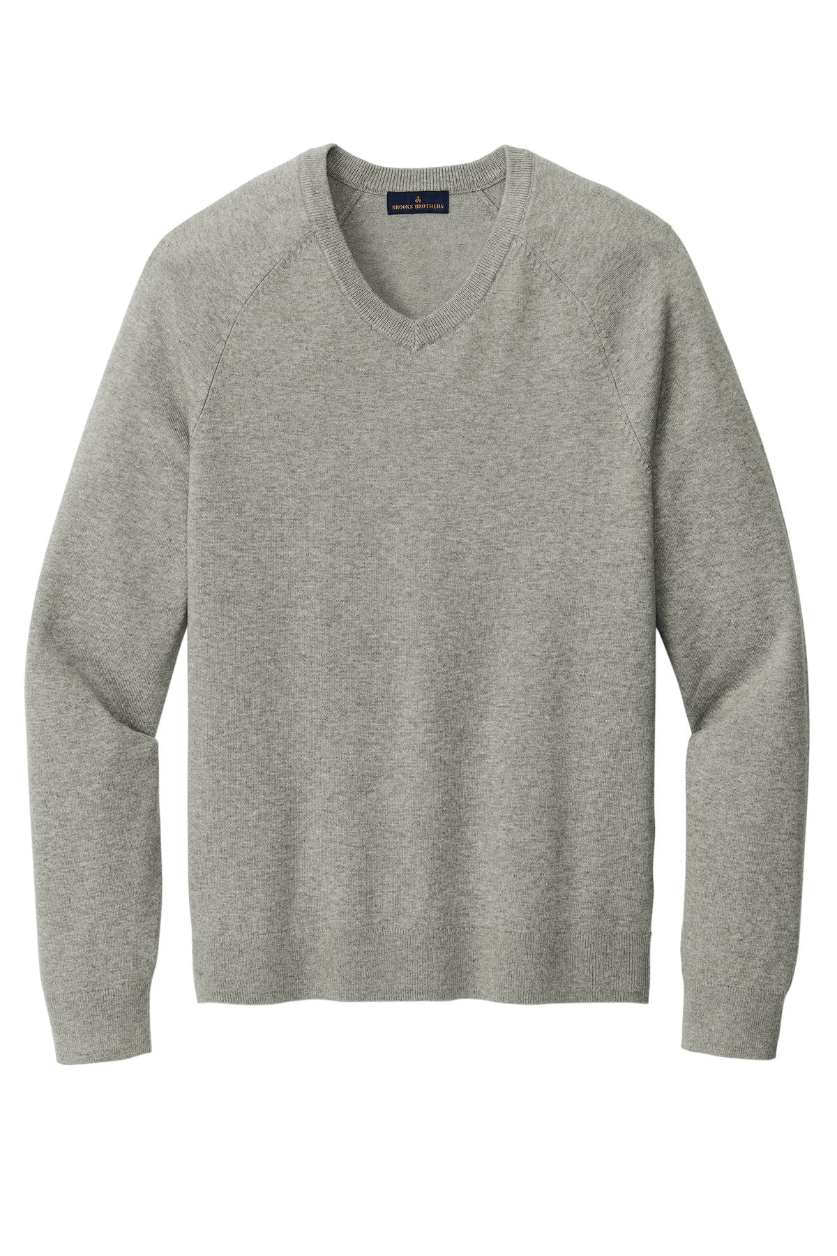 Front View of LtShdGyHtr Brooks Brothers Cotton Stretch V-Neck Sweater BB18400