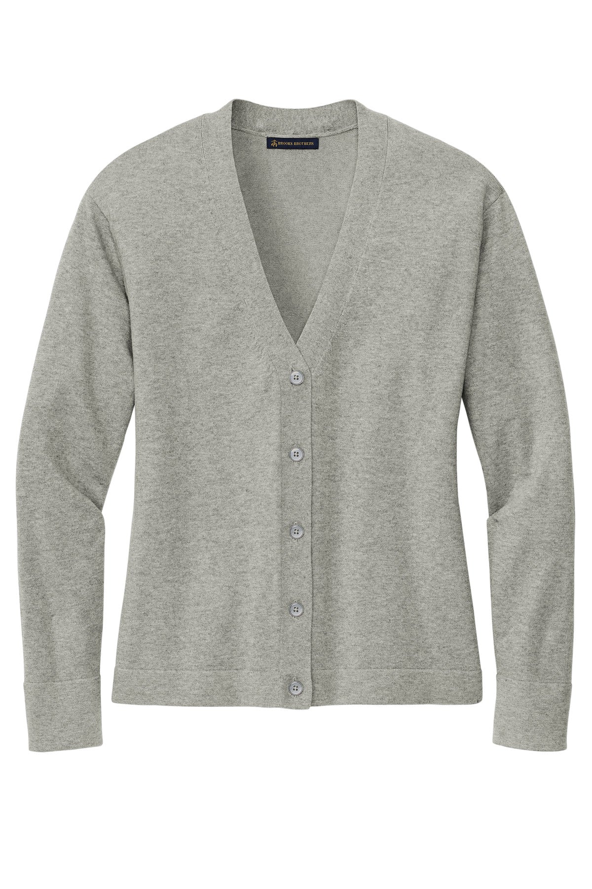 Front View of LtShdGyHtr Brooks Brothers Women's Cotton Stretch Cardigan Sweater BB18405