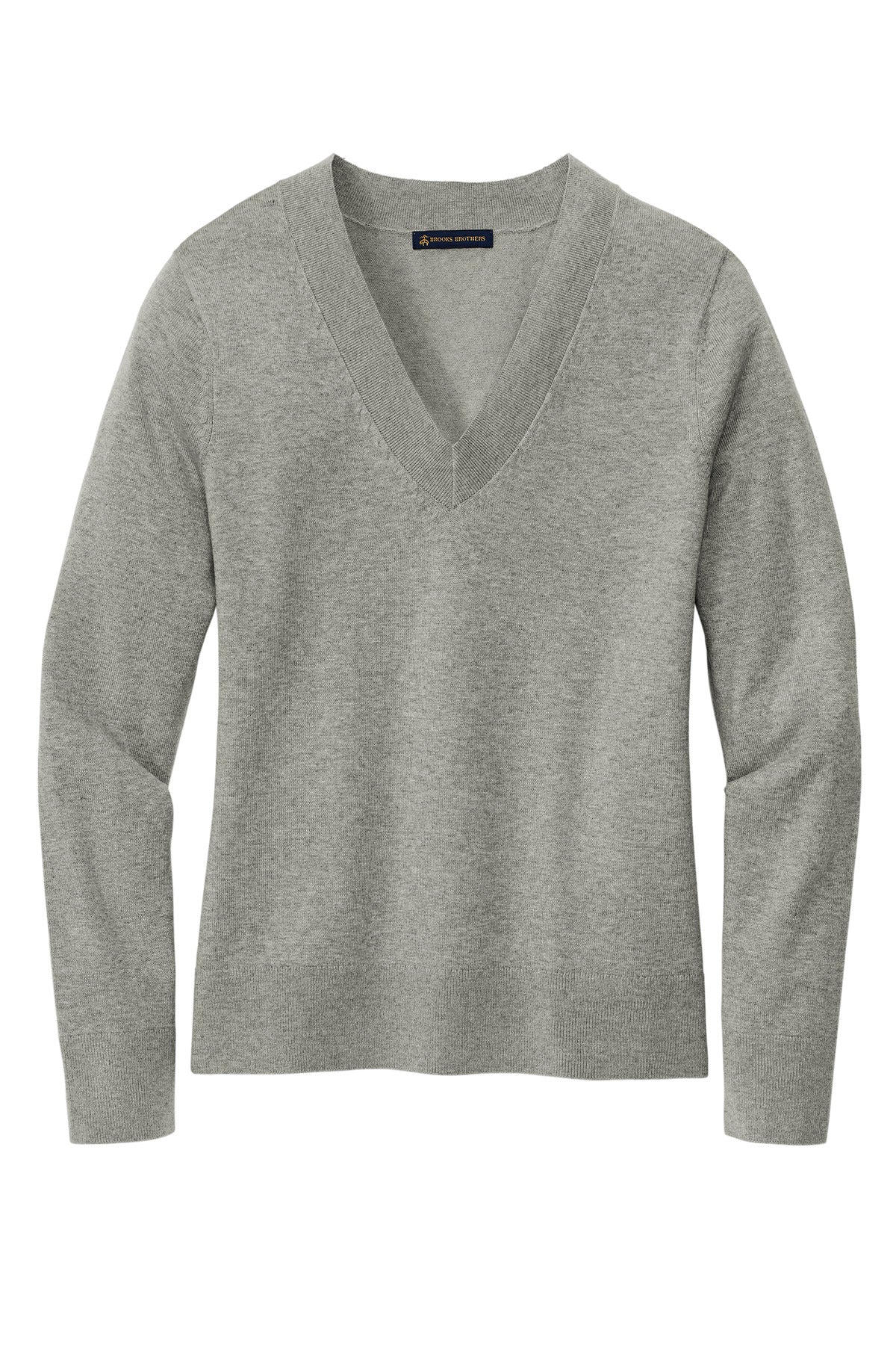 Front View of LtShdGyHtr Brooks Brothers Women's Cotton Stretch V-Neck Sweater BB18401