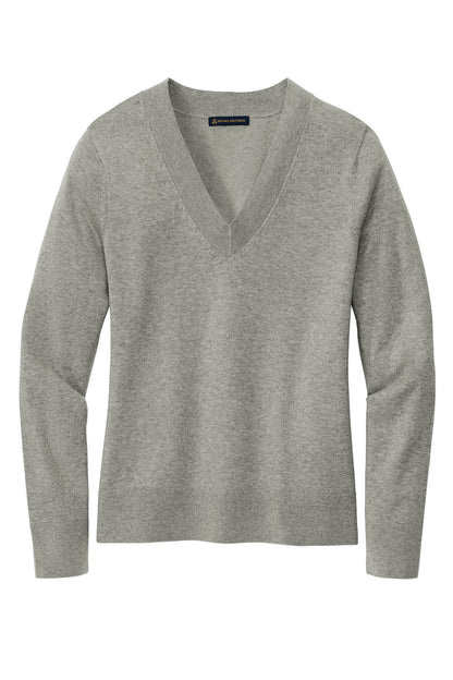 Front View of LtShdGyHtr Brooks Brothers Women's Cotton Stretch V-Neck Sweater BB18401
