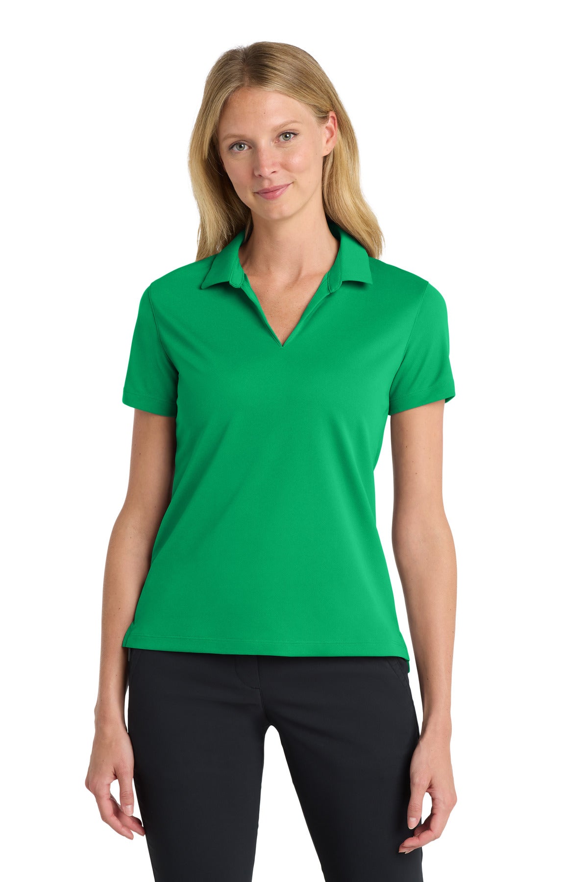 Front View of LucidGreen Nike Women's Dri-FIT Micro Pique 2.0 Polo NKDC1991