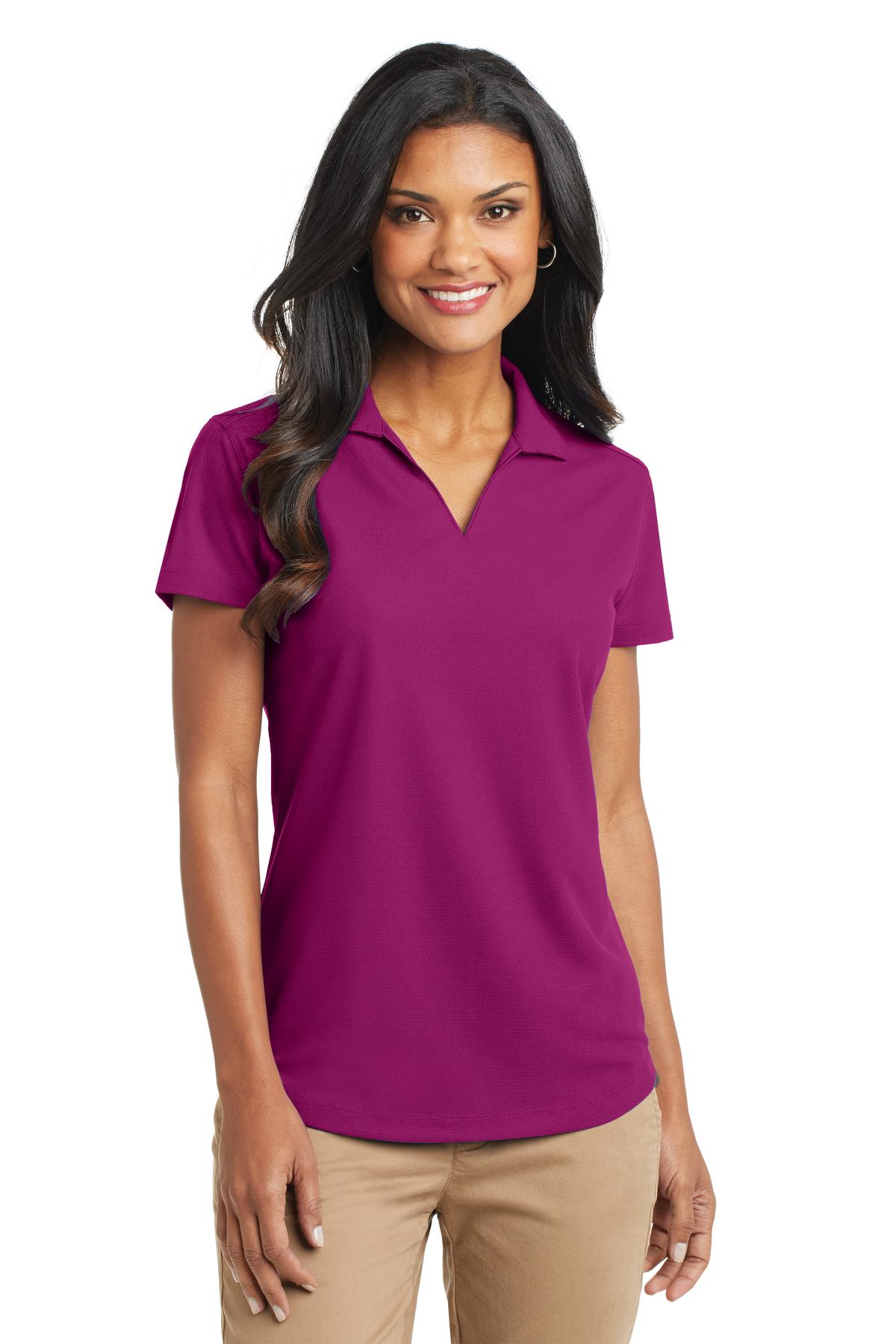 Front View of Magenta Port Authority Women's Dry Zone Grid Polo. L572
