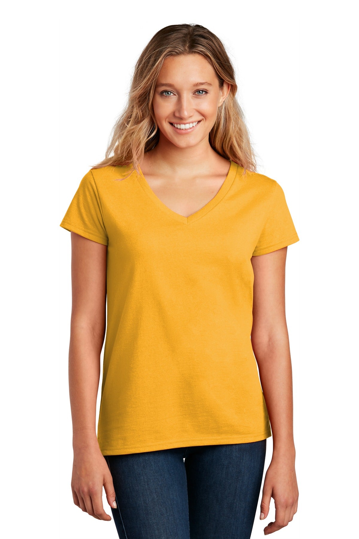Front View of Maize Yellow District Women's Re-Tee V-Neck DT8001
