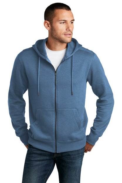 Front View of Maritime Blue District Perfect Weight Fleece Full-Zip Hoodie DT1103