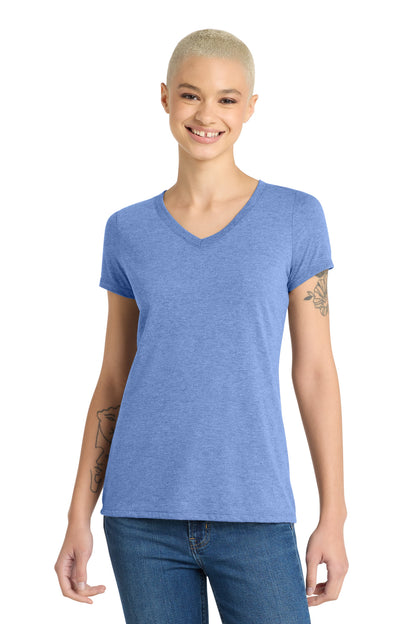 Front View of Maritime Frost District Women's Perfect Tri V-Neck Tee. DM1350L