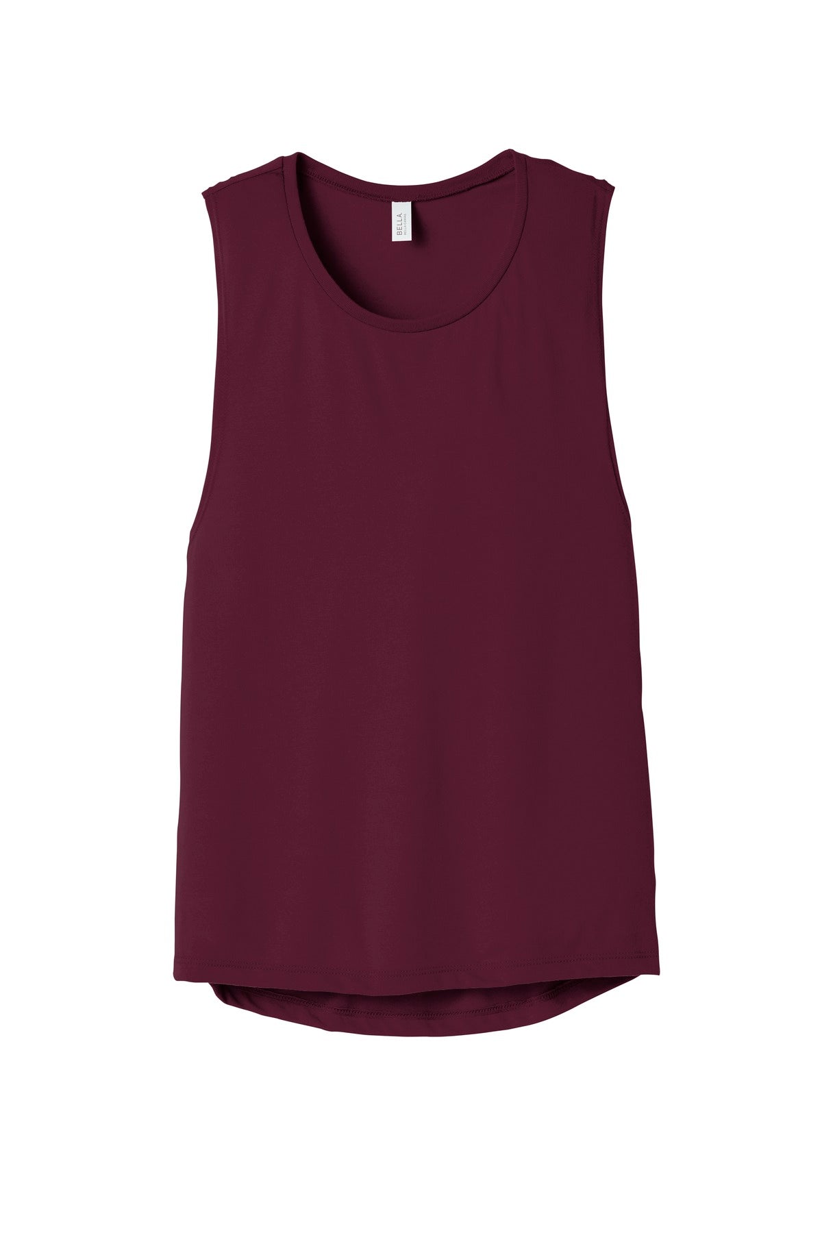 Front View of Maroon BELLA+CANVAS Women's Flowy Scoop Muscle Tank. BC8803