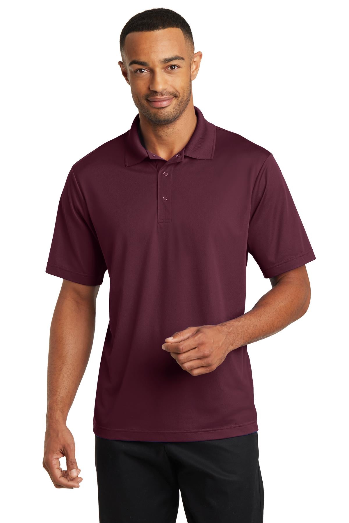 Front View of Maroon CornerStone Micropique Gripper Polo. CS421